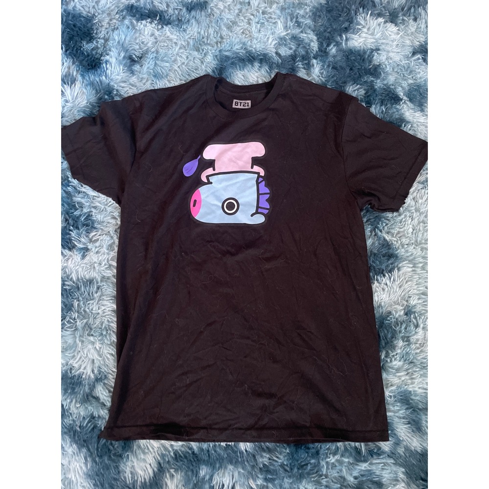BT21 Mang Graphic T Shirt KPop BTS Cartoon Character Black‎ Medium